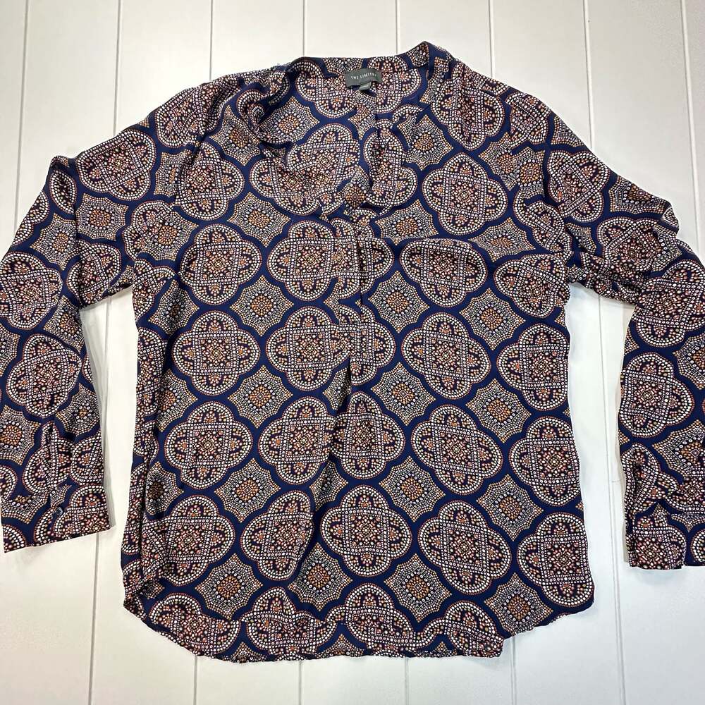 The Limited Womens Long Sleeve V-Neck Geometric Print Blouse